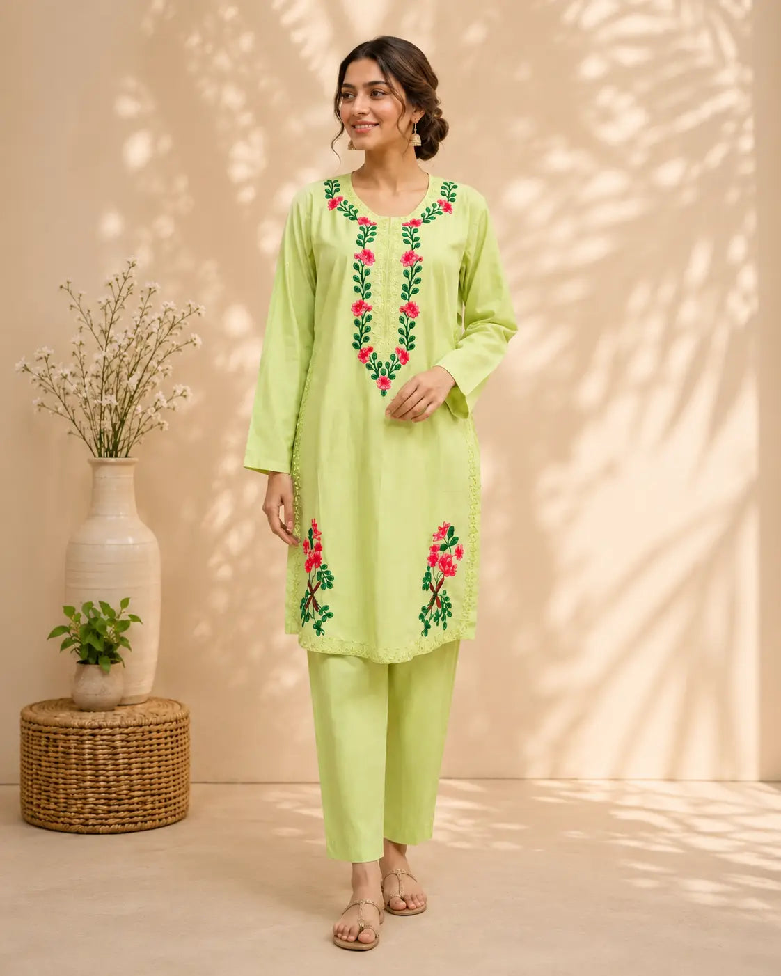 Lime Blossom Embroidered 2 Piece Suit