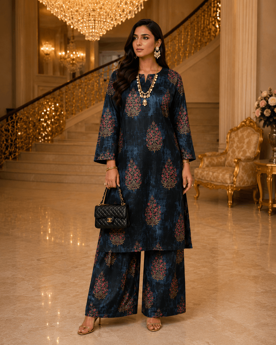 Midnight Bloom Printed Co-Ord Set – Women’s 2 Piece Outfit