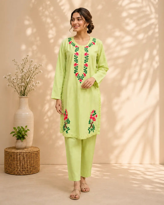 Lime Blossom Embroidered 2 Piece Suit