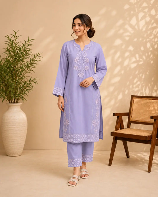 Lavender Grace Embroidered 2 Piece Suit
