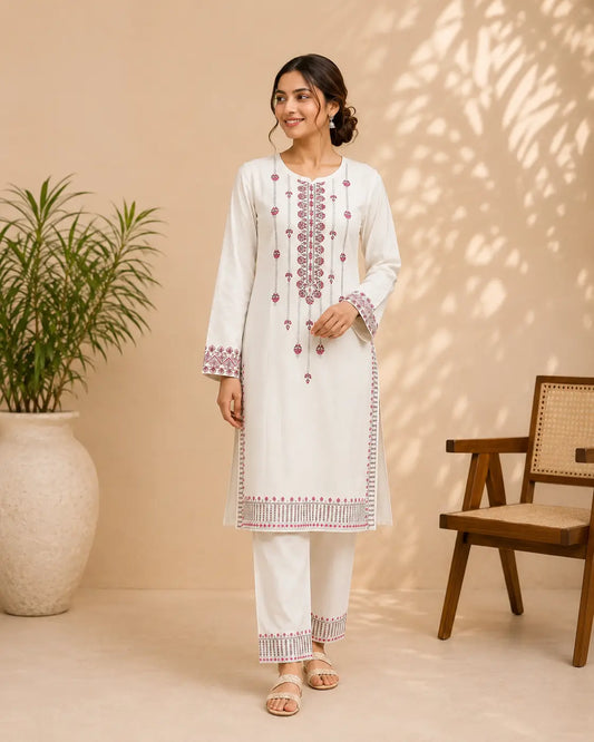 Ivory Bloom Embroidered 2 Piece Suit