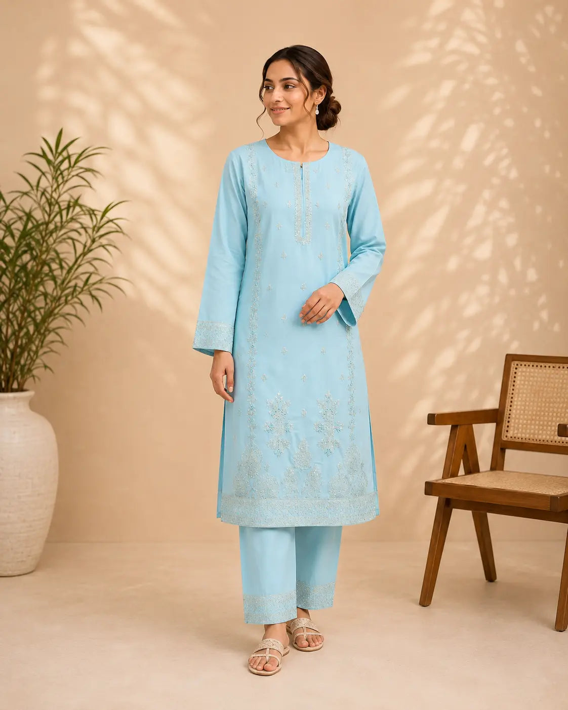 Powder Blue Luxe Embroidered 2 Piece Suit