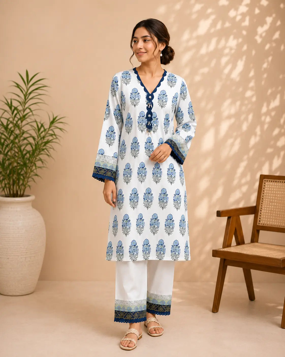 Blue Blossom Printed 2 Piece Suit