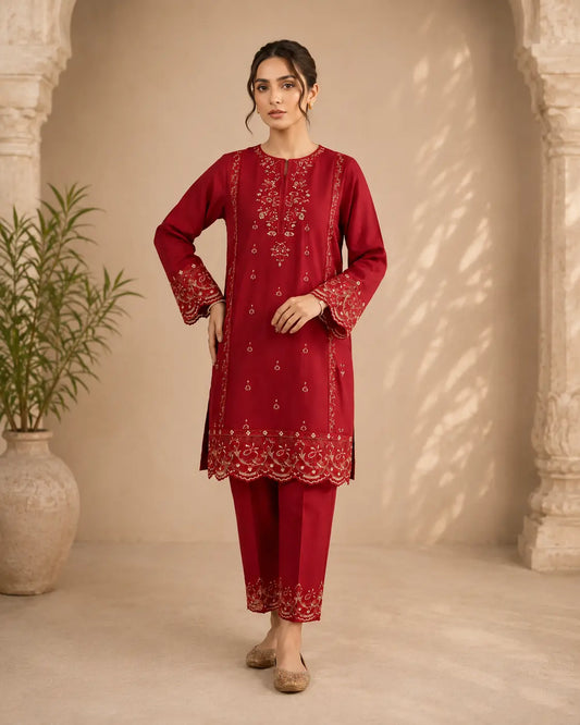 Ruby Royale Embroidered 2 Piece Suit