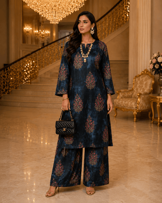 Midnight Bloom Printed Co-Ord Lawn Set – Women’s 2 Piece Outfit